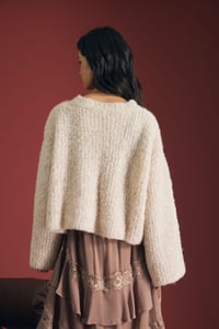 Image 3 of Fuzzy Knit Button Down Boxy Cardigan Sweater