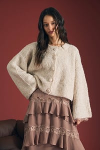 Image 1 of Fuzzy Knit Button Down Boxy Cardigan Sweater