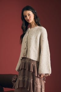 Image 2 of Fuzzy Knit Button Down Boxy Cardigan Sweater