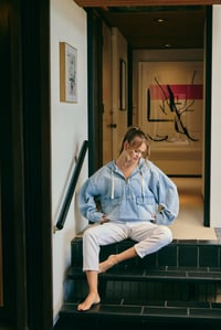 Image 3 of Ocean Breeze Mineral-washed Denim Half-zip Hoodie Pullover