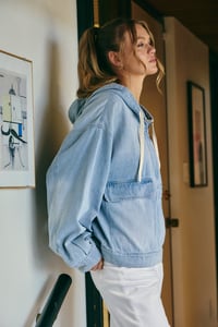 Image 2 of Ocean Breeze Mineral-washed Denim Half-zip Hoodie Pullover