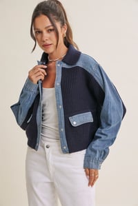 Image 7 of Denim Contrast Mixed Media Sweater Jacket