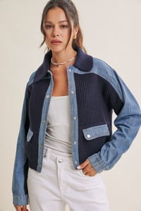 Image 6 of Denim Contrast Mixed Media Sweater Jacket
