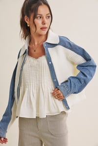 Image 2 of Denim Contrast Mixed Media Sweater Jacket
