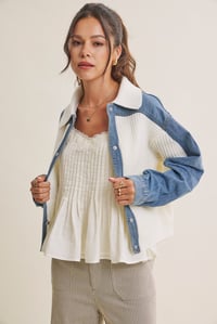Image 3 of Denim Contrast Mixed Media Sweater Jacket