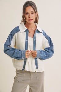 Image 4 of Denim Contrast Mixed Media Sweater Jacket