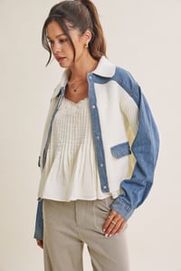Image 5 of Denim Contrast Mixed Media Sweater Jacket