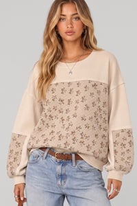 Image 1 of Ditsy Floral Quilted Contrast Panel Pullover Top - MID OCT