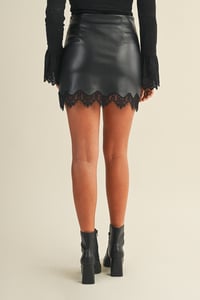Image 3 of Scalloped Lace Trim Vegan Leather Skirt  - SEPT