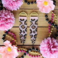 Image 1 of Beaded Pink Leopard Print Earrings