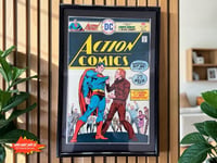 Image 1 of 1975 Vintage Action Comics Framed Comic | 50+ Year Old DC Wall Art | Classic Superman | UV Plexig...
