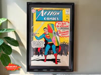 Image 1 of 1965 Vintage Action Comics Framed Comic | 60+ Year Old DC Wall Art | Classic Superman | UV Plexig...
