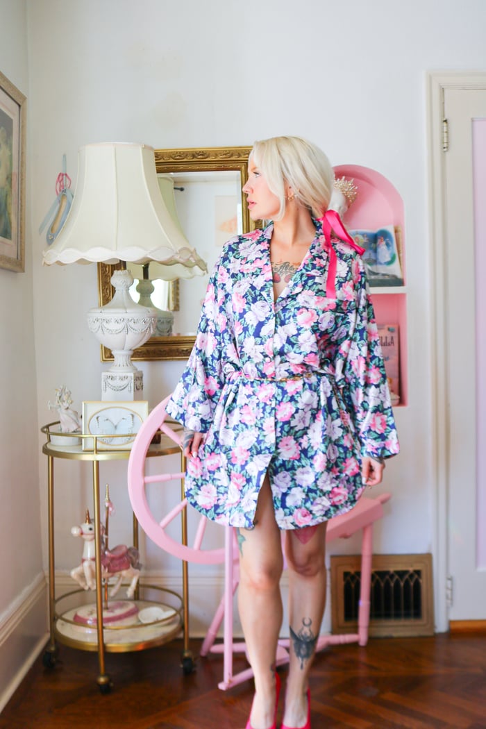 Y2K Kathryn Button Dow Floral Silky Sleep Shirt (Medium) 