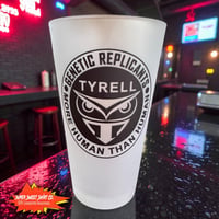 Image 1 of Tyrell Corporation Frosted Pint Glass, Retro Sci-Fi Movie Glassware