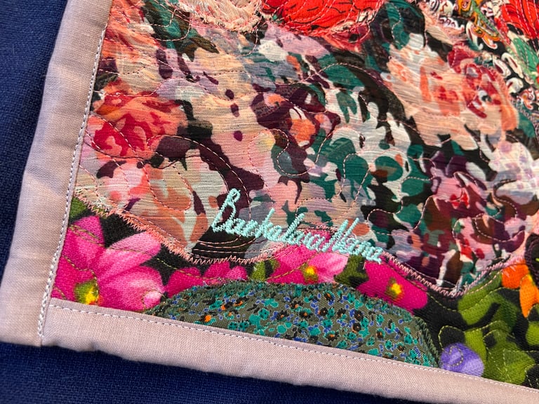 Blooming Village - Colorful Fabric Collage, Countryside Home Decor, 64x87cm Image 6