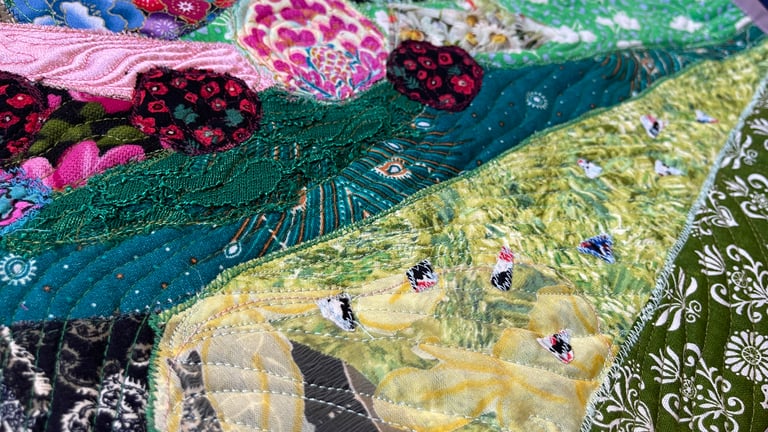 Blooming Village - Colorful Fabric Collage, Countryside Home Decor, 64x87cm Image 8