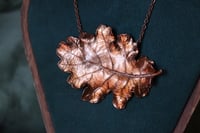 Image 1 of Vera foglia di quercia racchiusa nel rame con patina ossidata calda - orizzontale