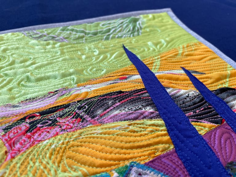 Under the Blue Roof - Colorful Fabric Collage, Countryside Home Decor, 50x38cm Image 5