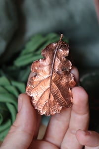 Image 2 of Collana con vera foglia di quercia racchiusa nel rame con patina ossidata calda