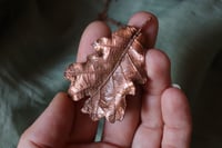 Image 1 of Collana con vera foglia di quercia elettroformata in rame con patina ossidata