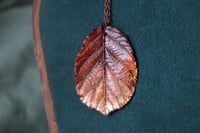 Image 1 of Collana con vera foglia di rovo racchiusa nel rame con patina sfumata rossa scura