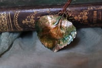Image 2 of Collana con vera foglia di pioppo tremulo racchiusa nel rame con patina sfumata verde