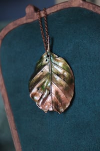 Image 3 of Collana con vera foglia di faggio irlandese con patina dipinta verde