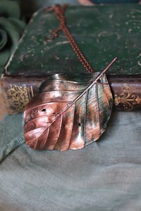 Image 2 of Collana con vera foglia di faggio irlandese con patina dipinta teal
