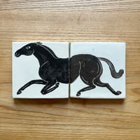 Black trotting horse double tile