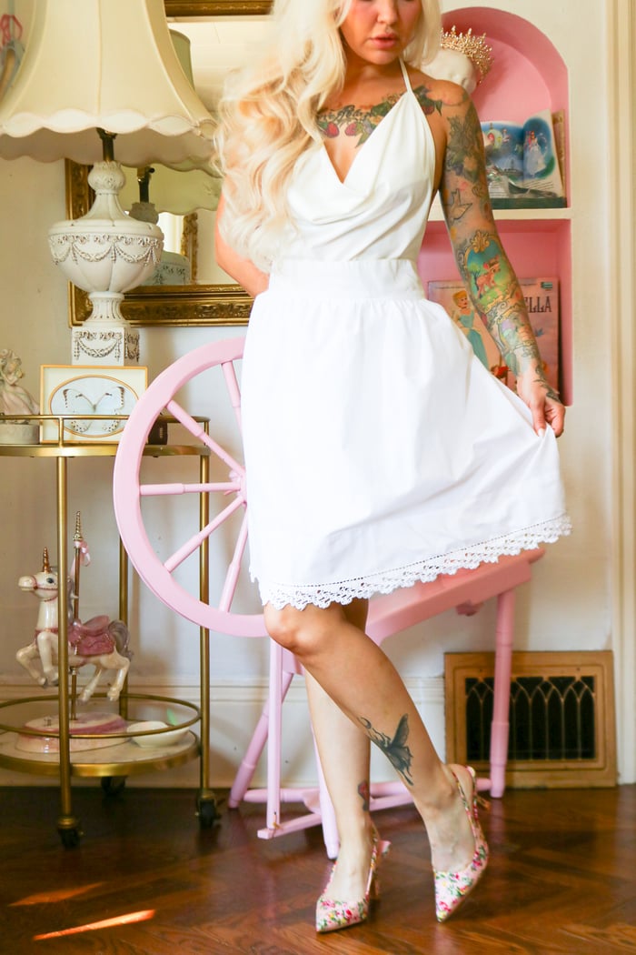 Vintage Handmade White Cotton Half Waist Apron 