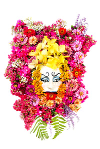 Image 2 of White Framed 12x18 Archival Print of Mask Bouquet Print