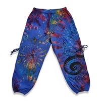 Image 11 of Thai Tie Dye Psy Pants Cotton – Relaxed Fit Festival Trousers Cinch with Pockets - Blue - 474