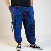 Image 10 of Thai Tie Dye Psy Pants Cotton – Relaxed Fit Festival Trousers Cinch with Pockets - Blue - 474