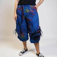 Image 9 of Thai Tie Dye Psy Pants Cotton – Relaxed Fit Festival Trousers Cinch with Pockets - Blue - 474