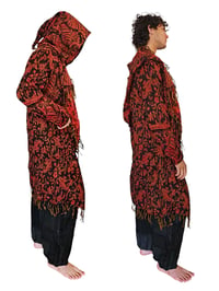 Image 8 of Hooded Fringe Coat  | Cozy Wizard Cloak |  Orange Black Trendy Festival Coat