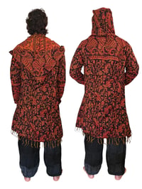 Image 7 of Hooded Fringe Coat  | Cozy Wizard Cloak |  Orange Black Trendy Festival Coat
