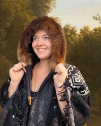 Image 1 of Handwoven Wool Poncho, Faux Fur Hood, Festival Winter Wear - Black & Gray 