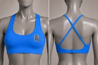 Image 1 of Built Different lake Blue Cross-Back Sports Bra