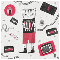Image 4 of Popcorn and cats - print