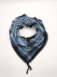 Image 1 of Dusky Blue & White Black Tassels Keffiyeh