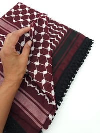 Image 1 of Maroon & White Black Tassels Keffiyeh