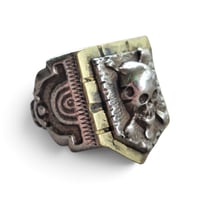 Image 3 of Vintage "Dethroned" Aztec Skull Ring #2, c. 1940s