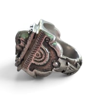 Image 4 of Vintage "Dethroned" Aztec Skull Ring #2, c. 1940s