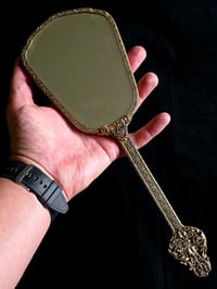 Image 2 of Ornate Vintage Hand mirror with Real Preserved Web - 1