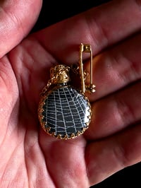 Image 3 of RARE vintage wearable ornate perfume bottle brooch  with preseved web C