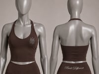 Image 1 of Built Different Chocolate Halter Crop Top