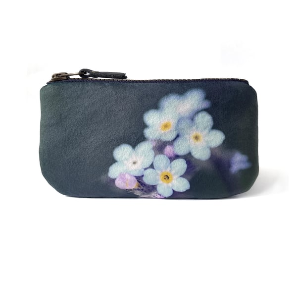 Image of Forget-me-not, printed velvet zipper bag