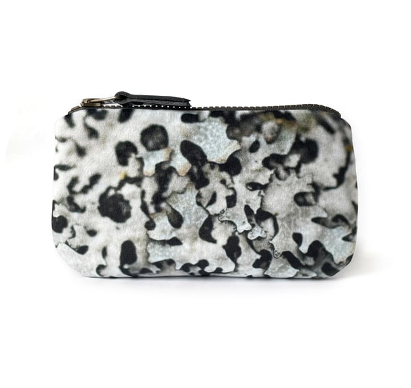 Image of Silver lichen, printed velvet zipper bag