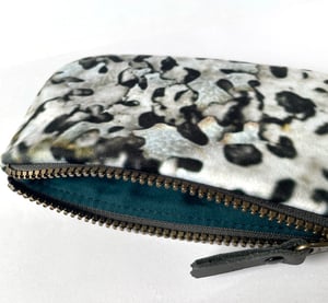 Image of Silver lichen, printed velvet zipper bag