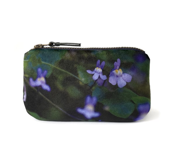 Image of Wild violets, printed velvet zipper bag